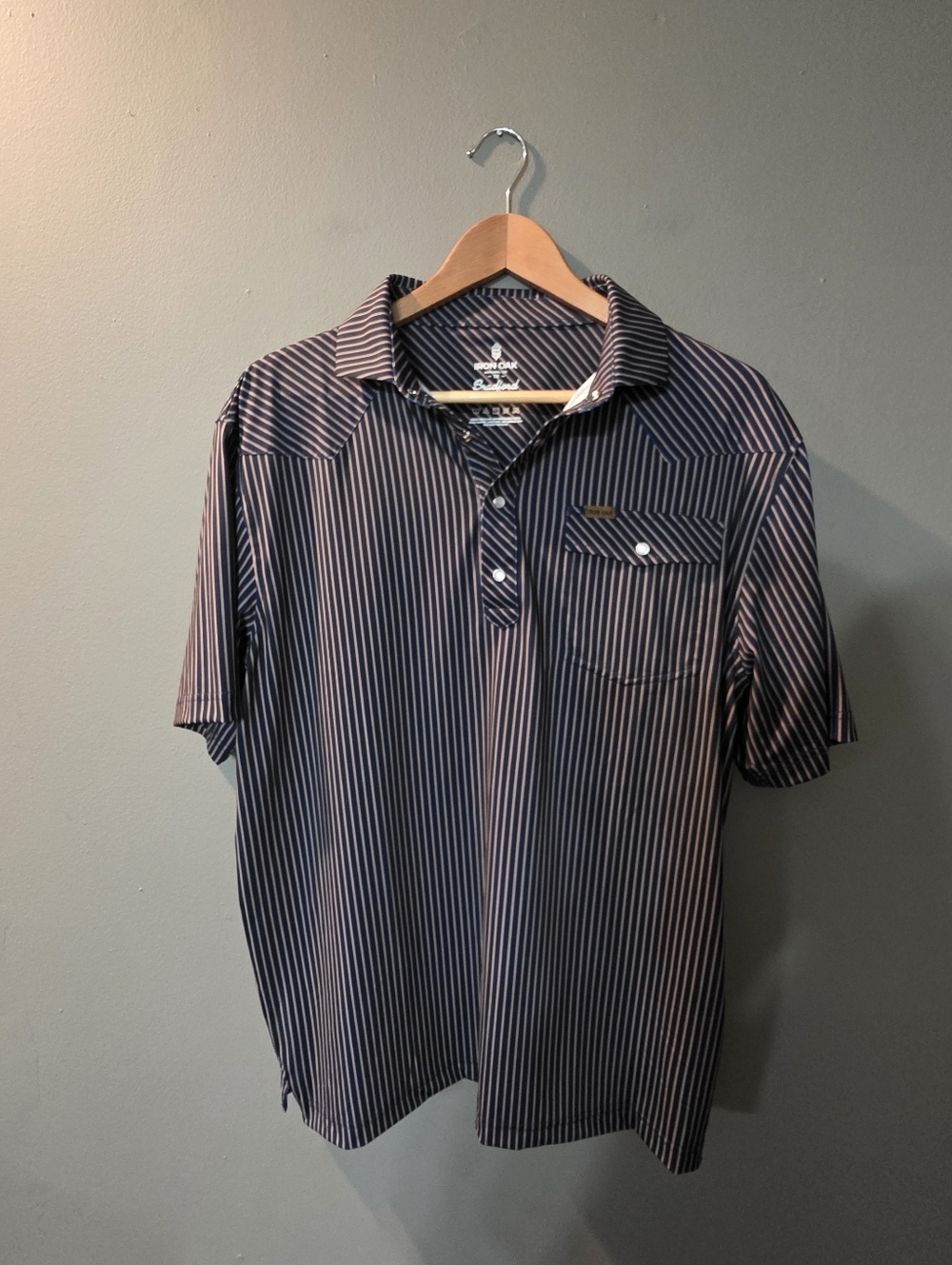 Iron Oak The Bradford Western Polo Shirt Navy Striped Mens L